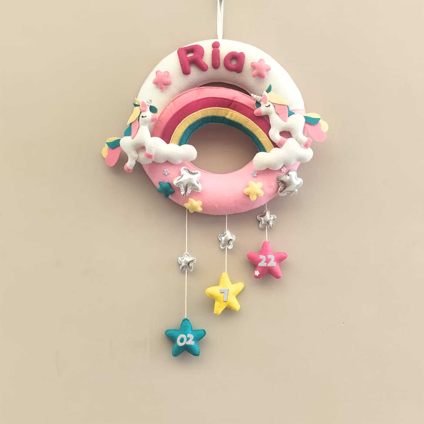 Junior Personalized Unicorn Rainbow Wall Hanging with Stars