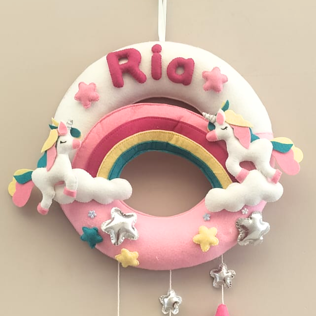 Junior Personalized Unicorn Rainbow Wall Hanging with Stars