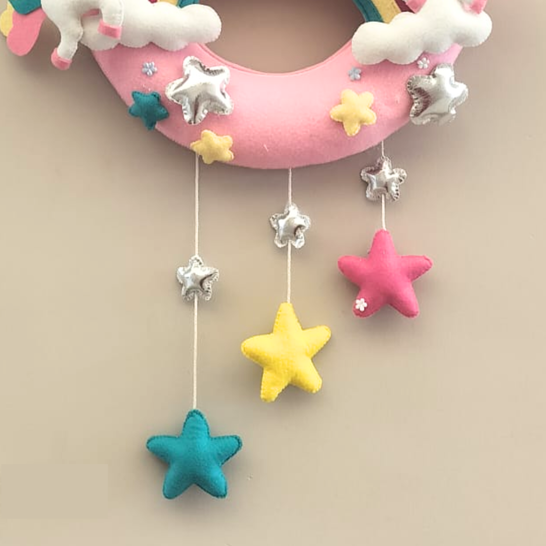 Junior Personalized Unicorn Rainbow Wall Hanging with Stars