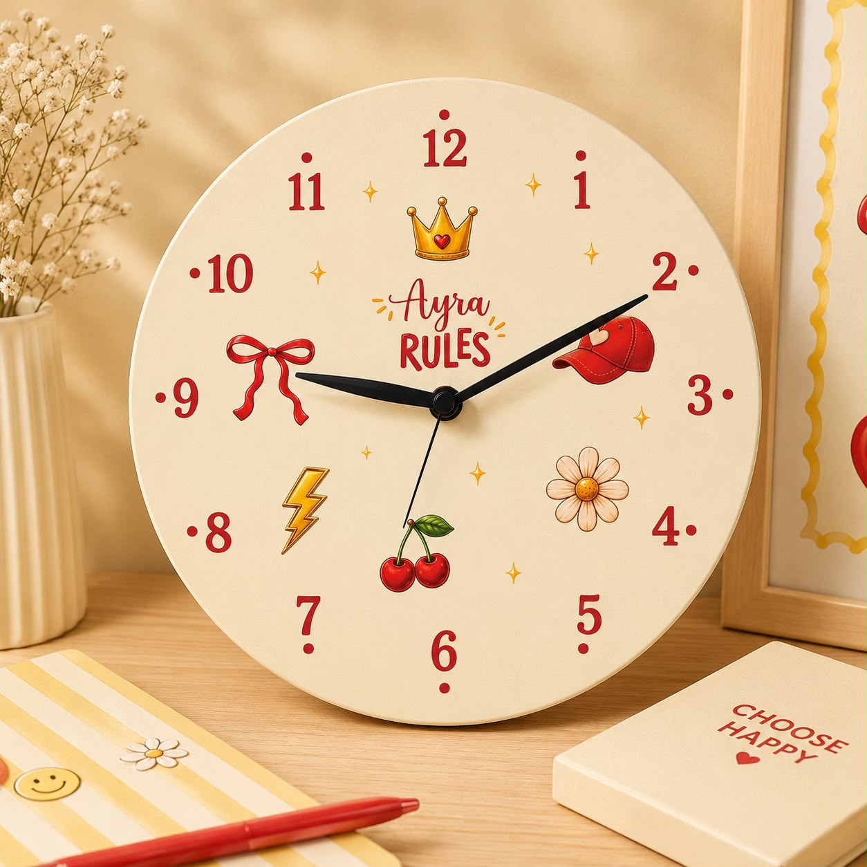 Cherry Charm Personalized Kids Wall Clock