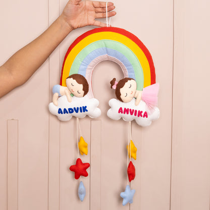 Rainbow Cloud Twin Name Hanging