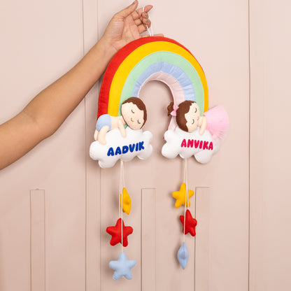 Rainbow Cloud Twin Name Hanging