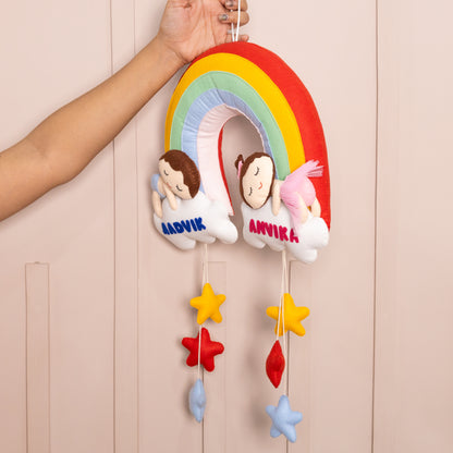Rainbow Cloud Twin Name Hanging
