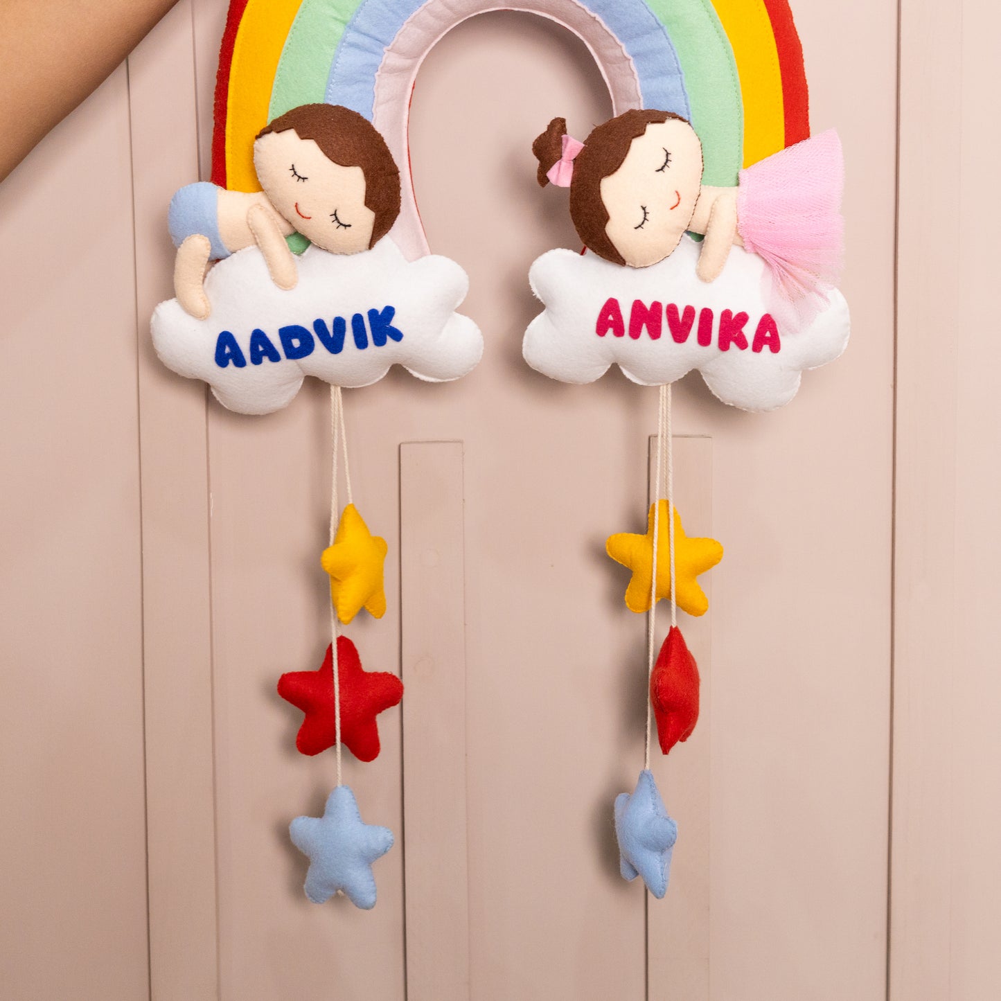 Rainbow Cloud Twin Name Hanging