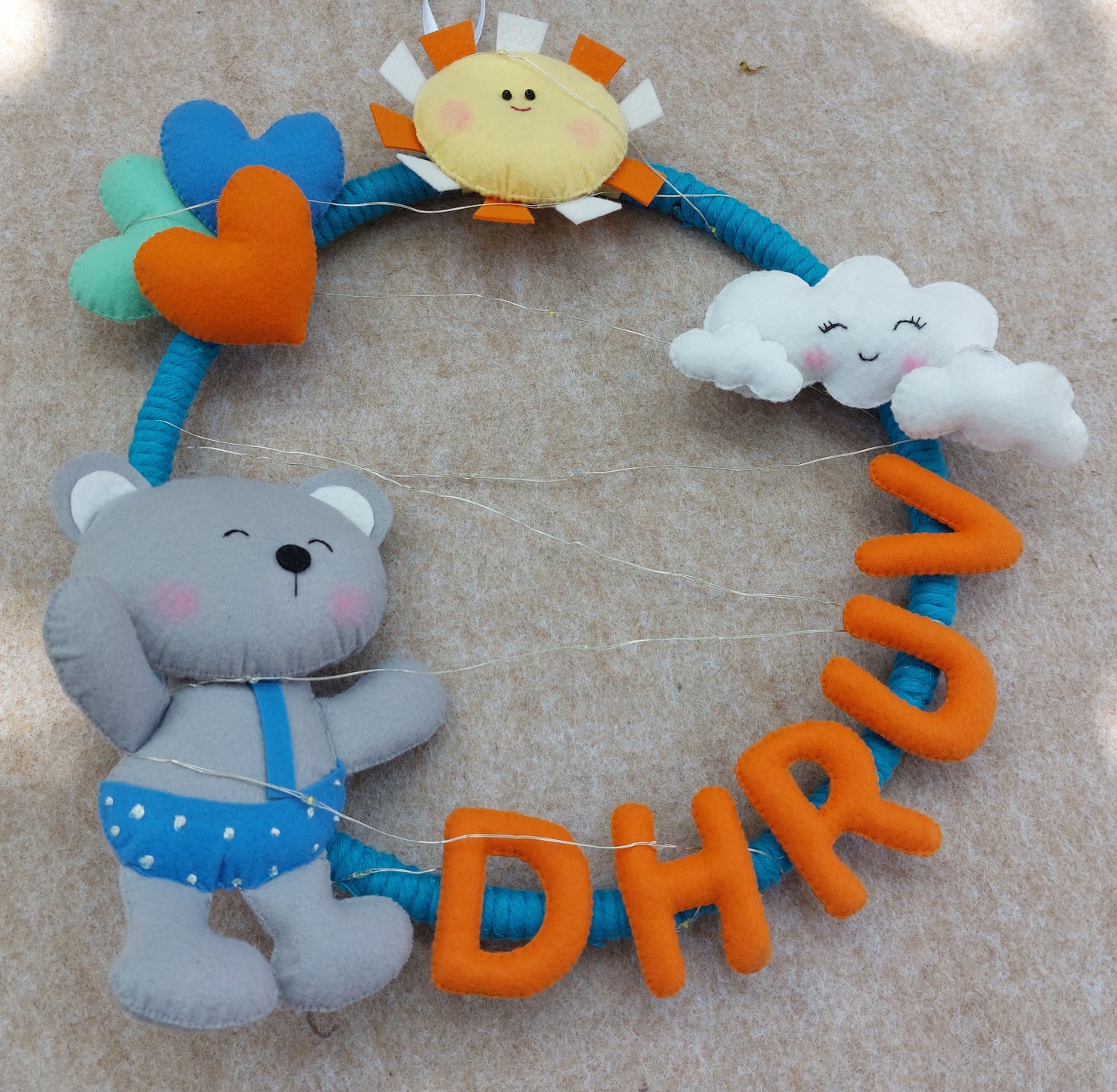 Oon Junior Personalized Felt Teddy Bear Light Name Hoop