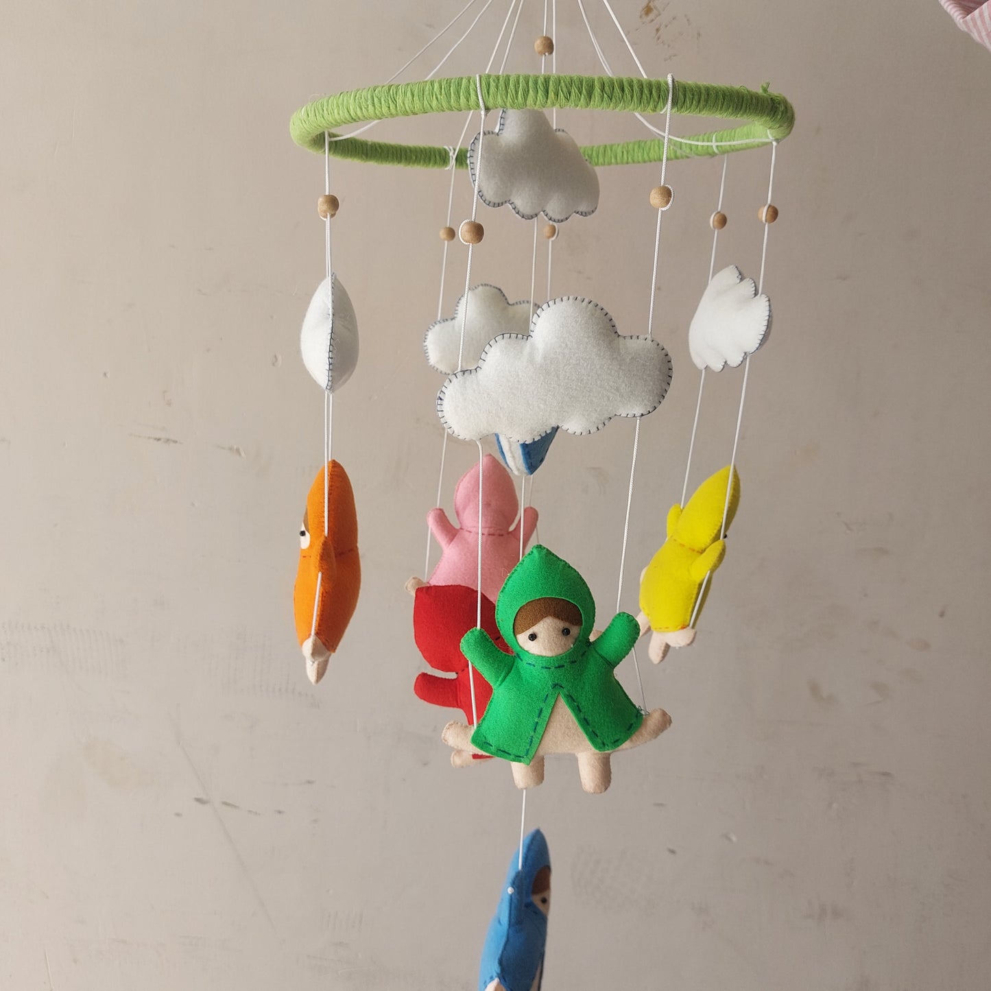 Handmade Felt Rainbow Raincoat Kids Baby Mobile