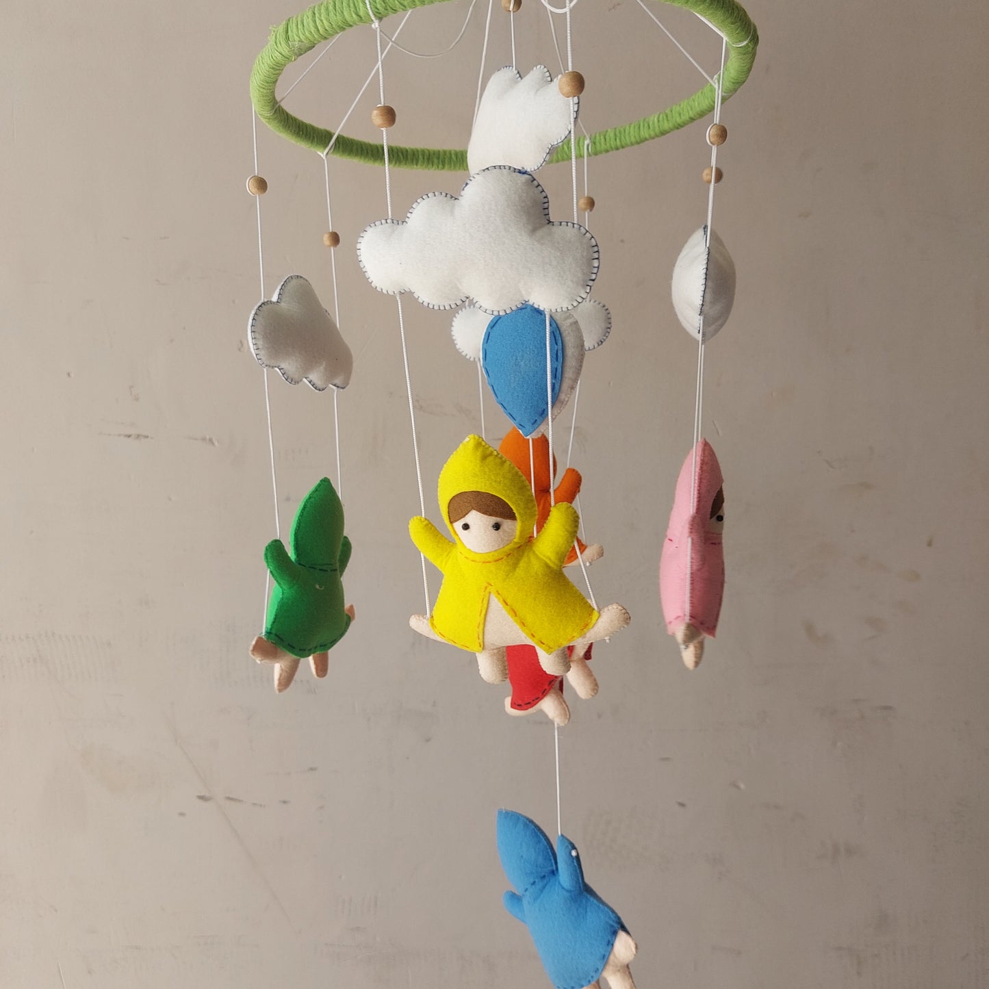 Handmade Felt Rainbow Raincoat Kids Baby Mobile