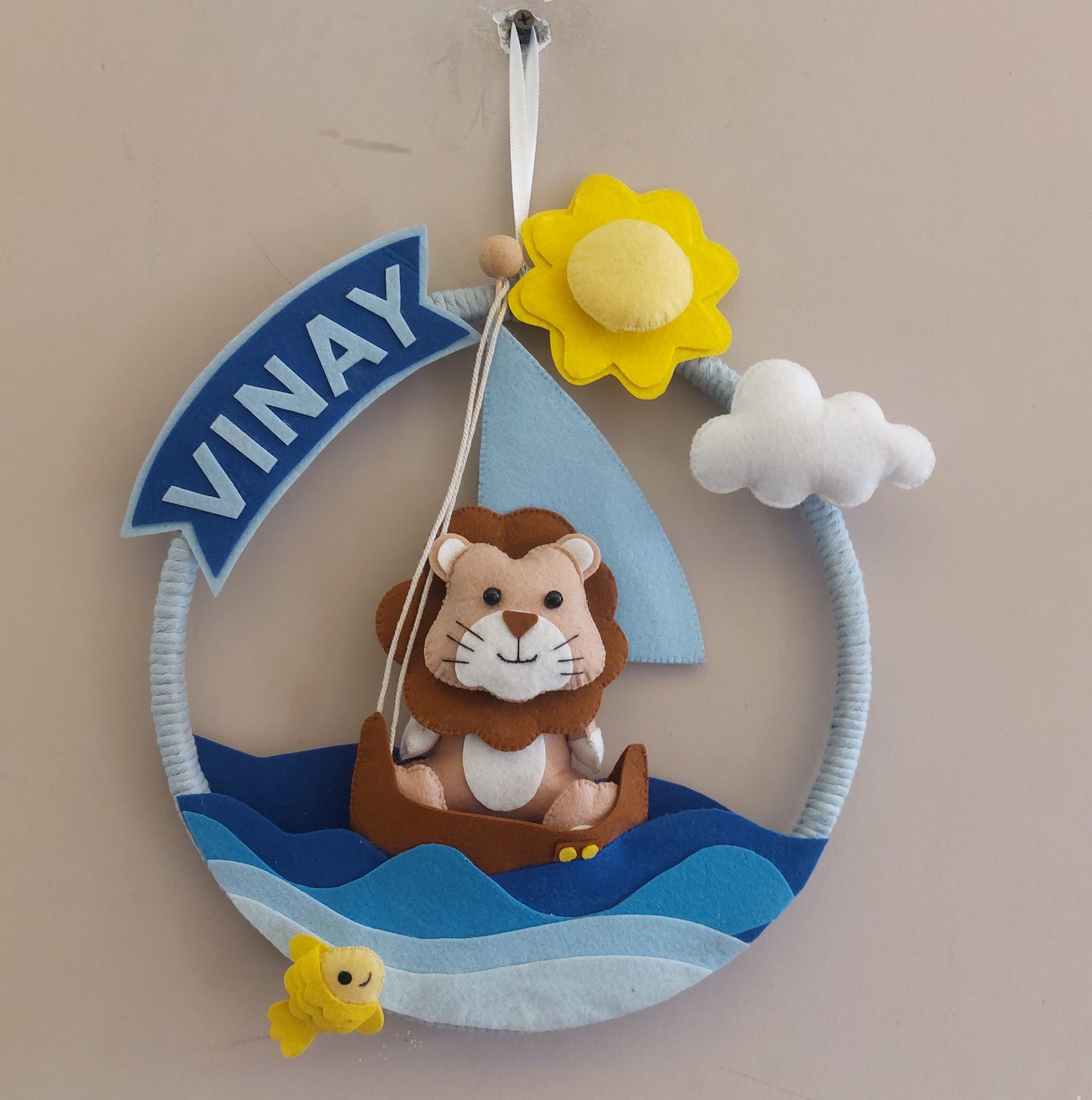 Nautical Lion Personalized Felt Name Hoop for Nursery