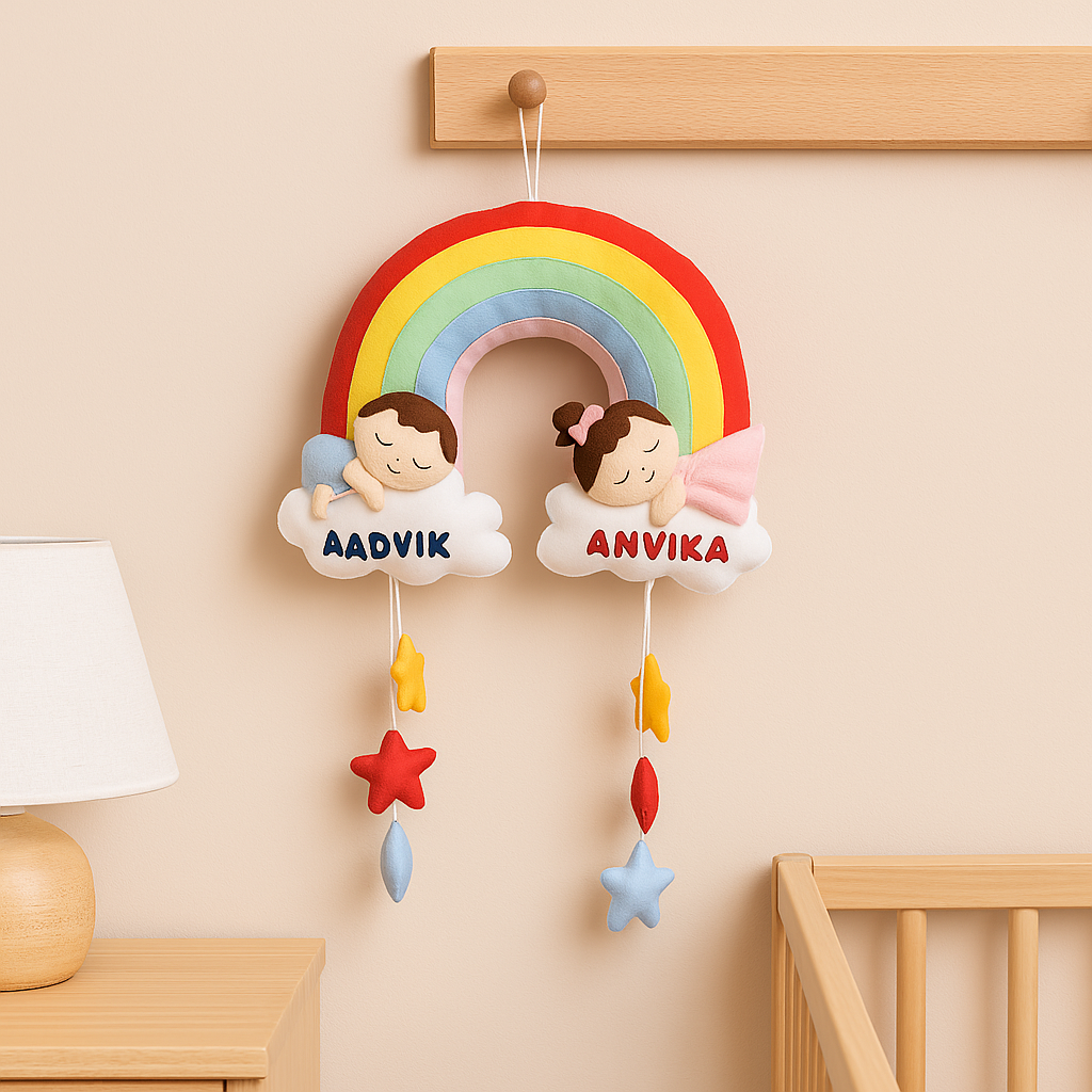 Rainbow Cloud Twin Name Hanging