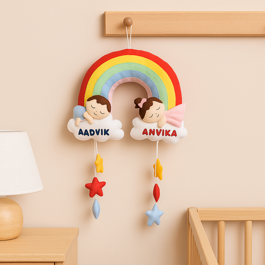 Rainbow Cloud Twin Name Hanging