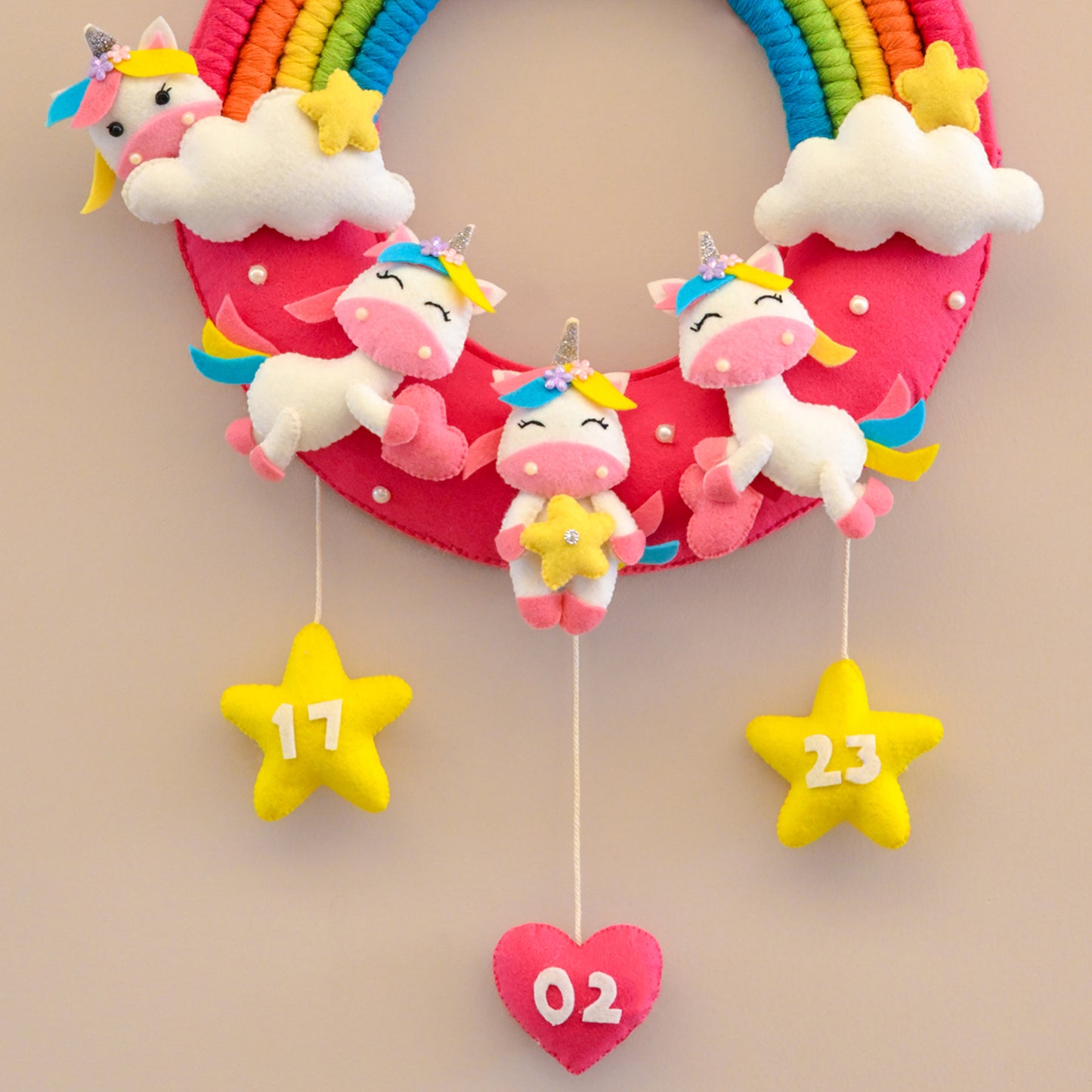 Junior Rainbow and Unicorn-Themed Custom Name macrame  Wreath