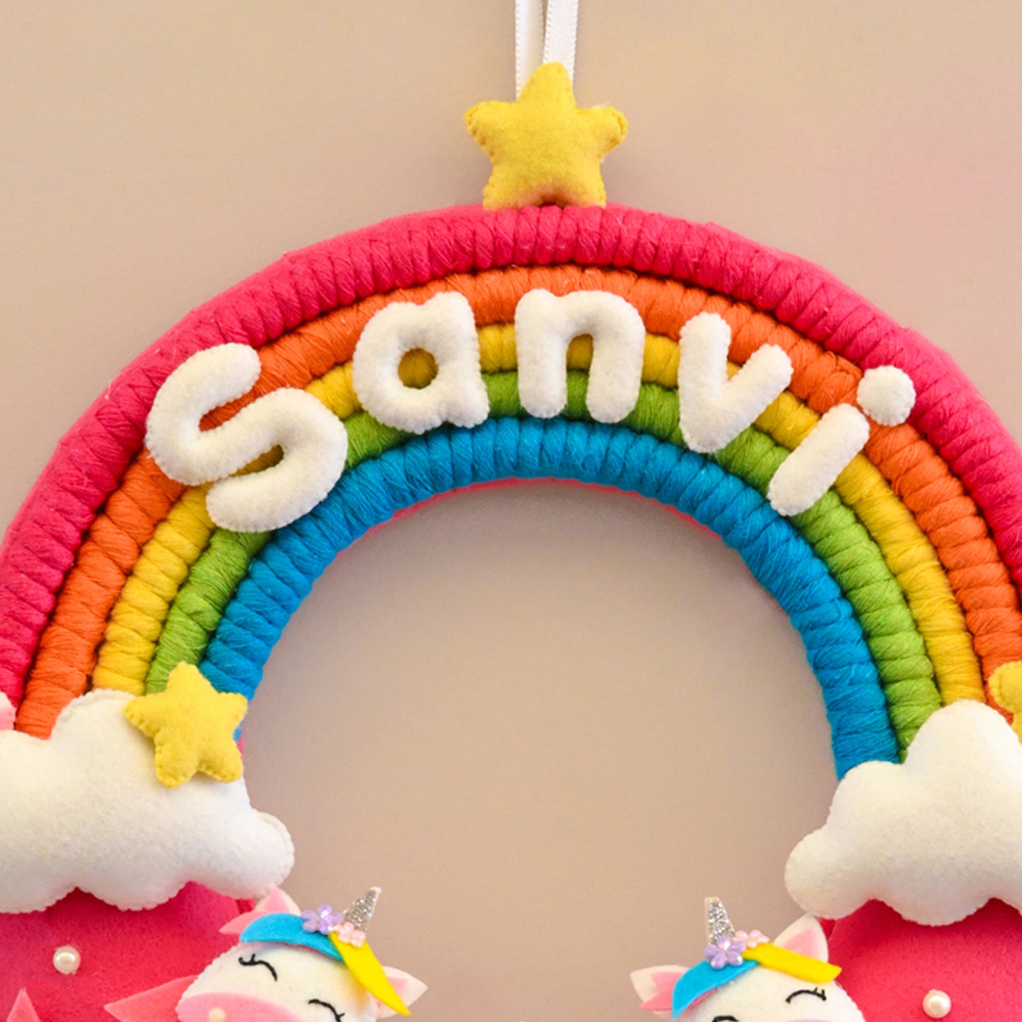 Junior Rainbow and Unicorn-Themed Custom Name macrame  Wreath