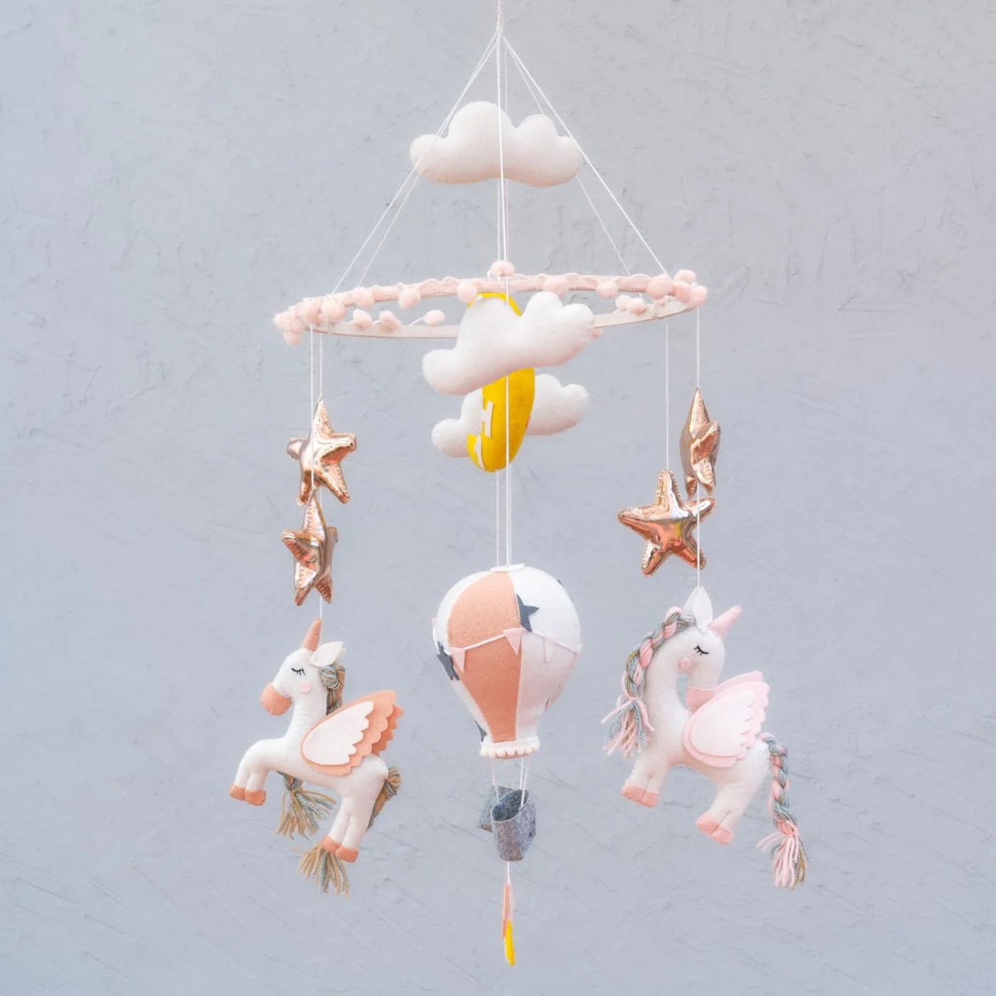 Junior Swirling Unicorn & Hot Air Balloon Personalised Cot Mobile - Pastel