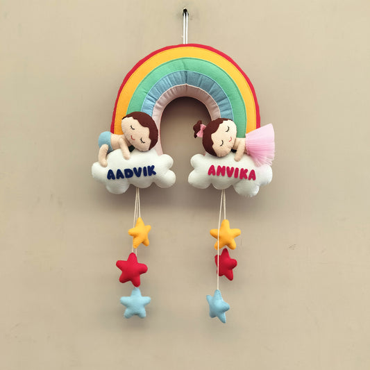 Rainbow Cloud Twin Name Hanging