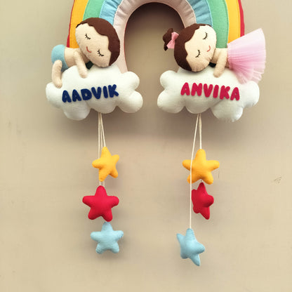 Rainbow Cloud Twin Name Hanging