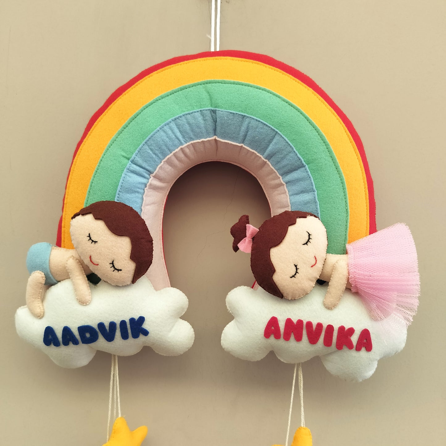 Rainbow Cloud Twin Name Hanging