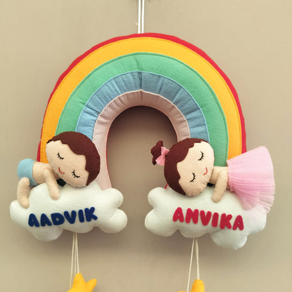 Rainbow Cloud Twin Name Hanging