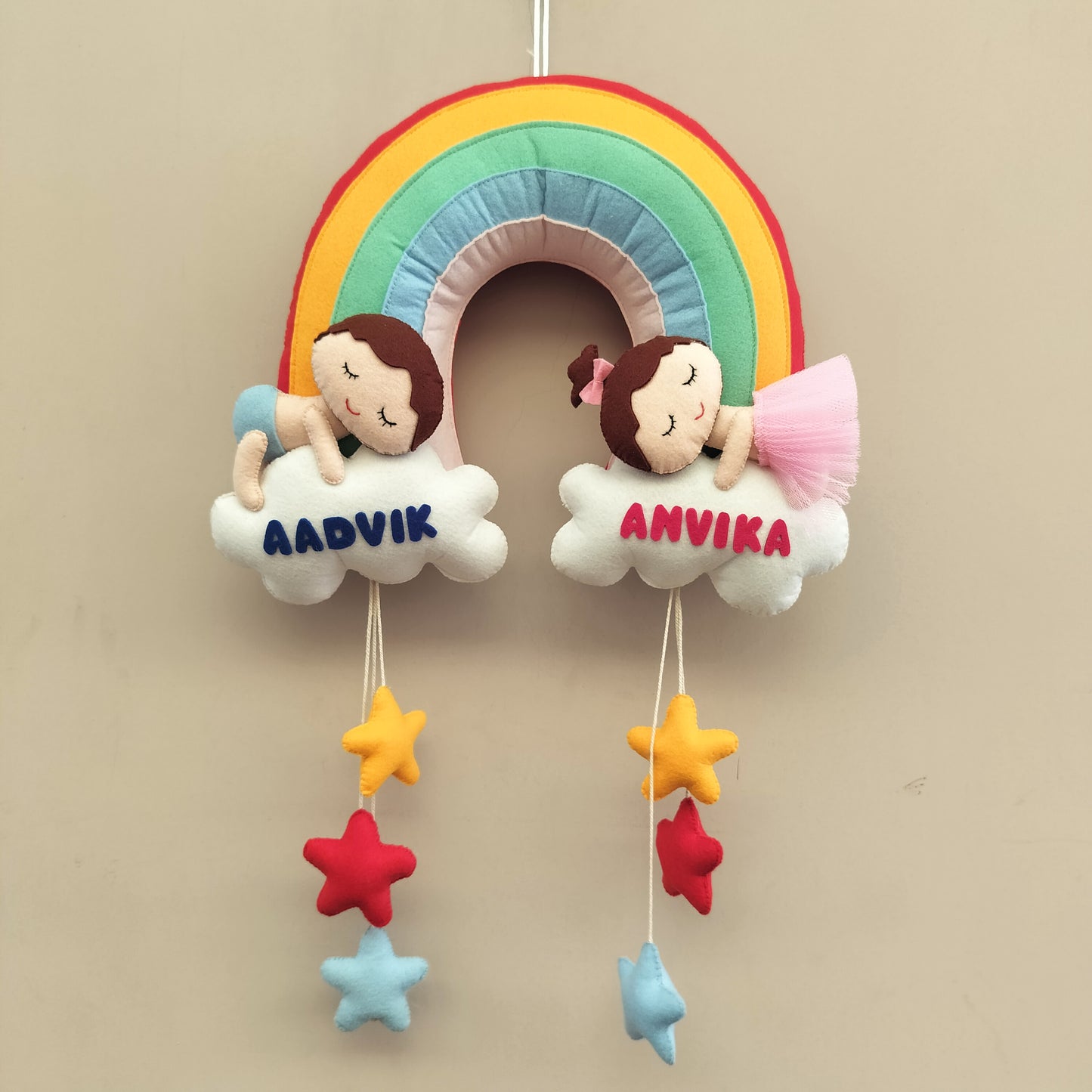 Rainbow Cloud Twin Name Hanging