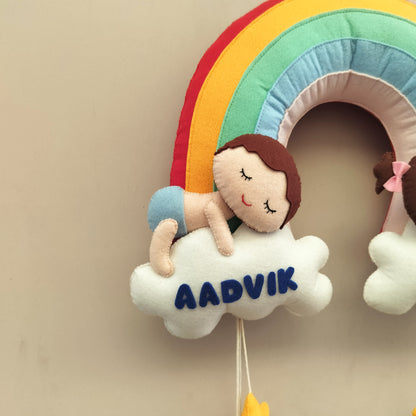 Rainbow Cloud Twin Name Hanging