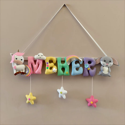 Personalized Wall Bunting with Unicorn, Bunny & Stars for Kids
