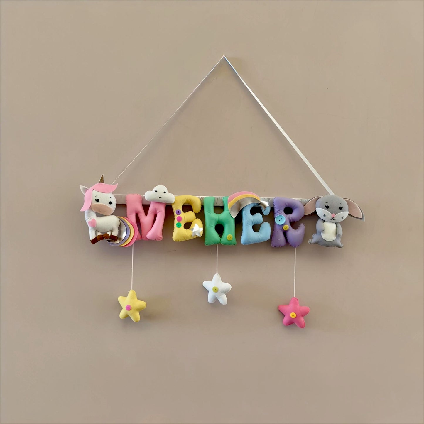 Personalized Wall Bunting with Unicorn, Bunny & Stars for Kids