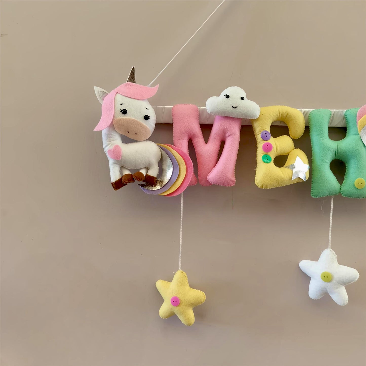 Personalized Wall Bunting with Unicorn, Bunny & Stars for Kids