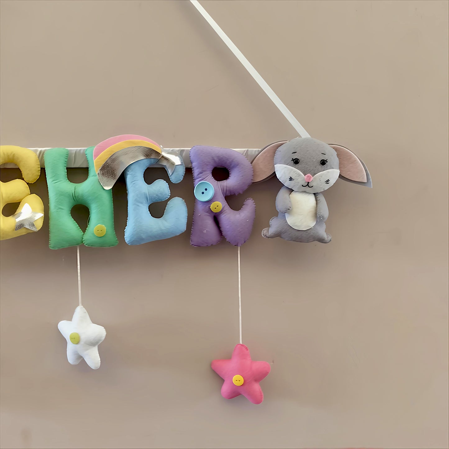 Personalized Wall Bunting with Unicorn, Bunny & Stars for Kids