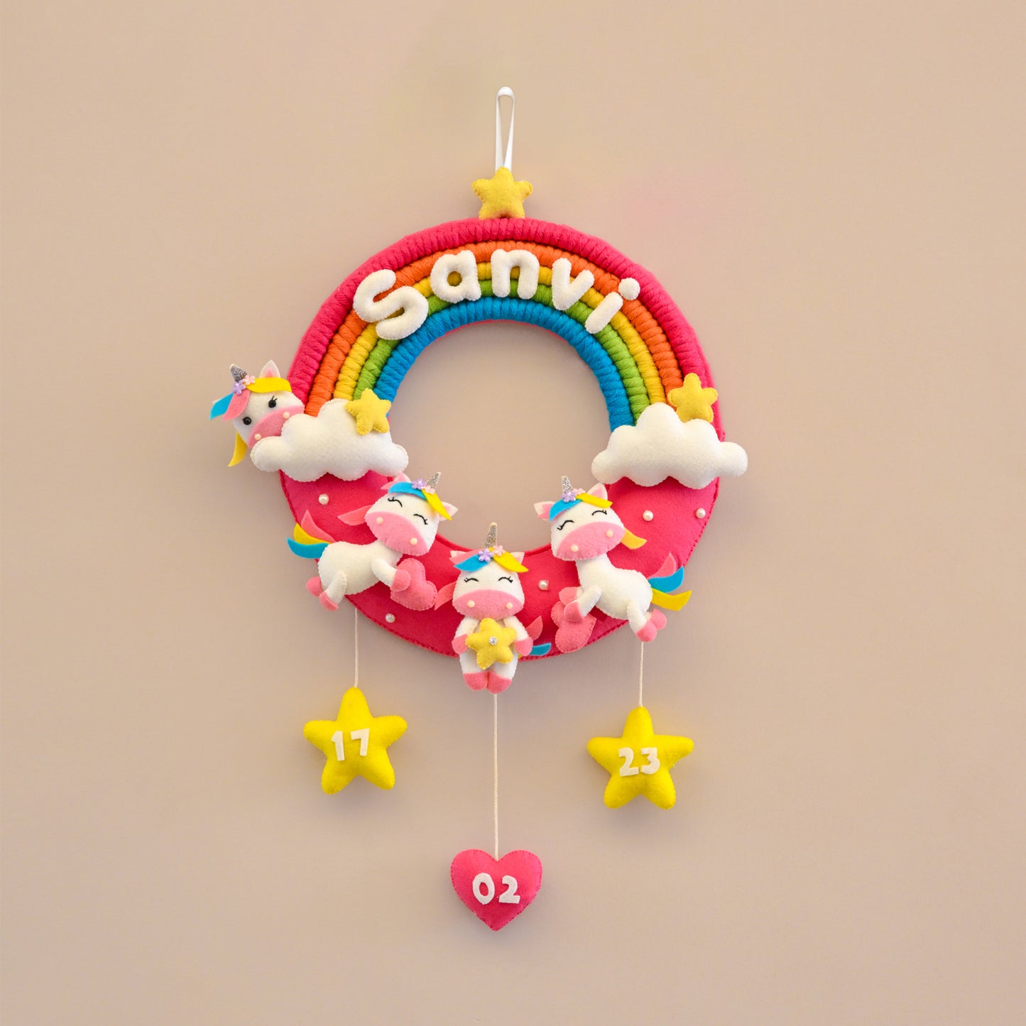 Junior Rainbow and Unicorn-Themed Custom Name macrame  Wreath