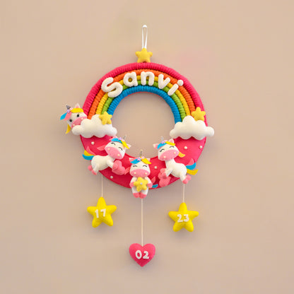 Junior Rainbow and Unicorn-Themed Custom Name macrame  Wreath