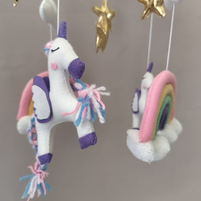Junior Swirling Unicorn & Hot Air Balloon Personalised Cot Mobile - Pastel