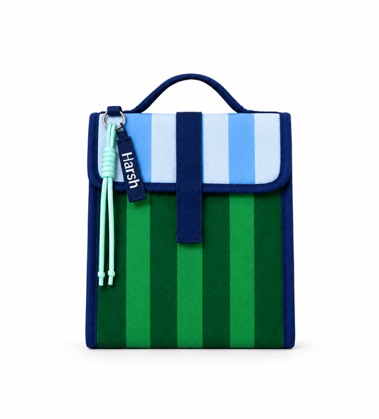 Adventure Stripes Personalized Kids Foldover Lunch Bag
